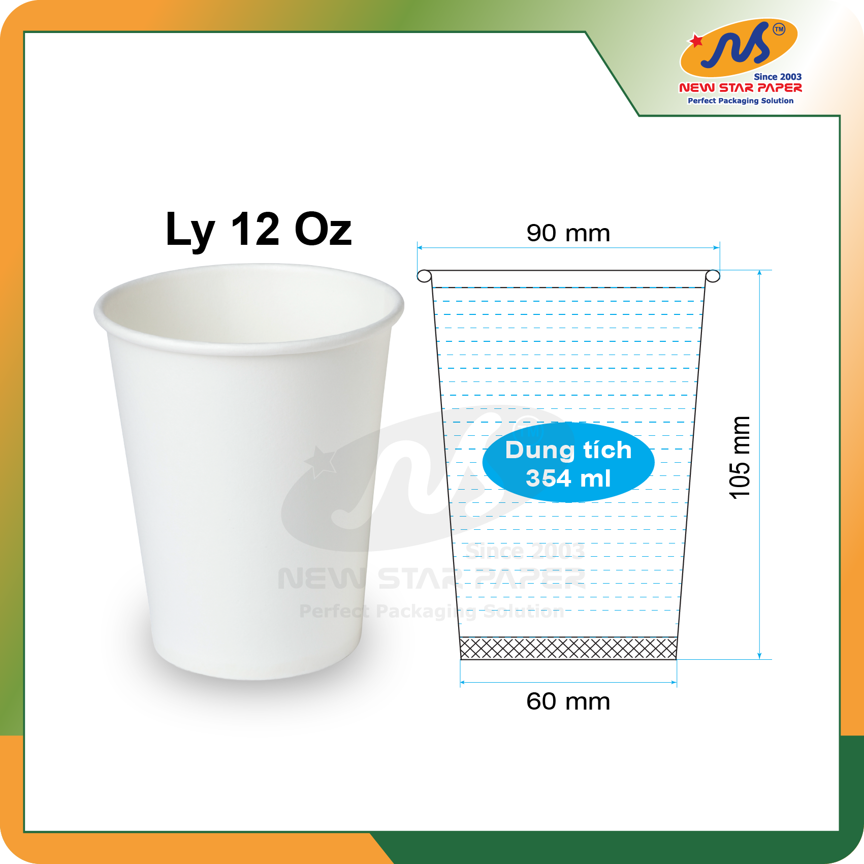 Ly giấy 12oz~354ml - Lốc 50 ly giấy trơn