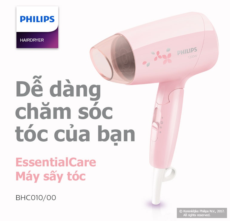 [HCM]Máy sấy tóc Philips BHC010/00 1200W cài đặt nhiệt độ ThermoProtect