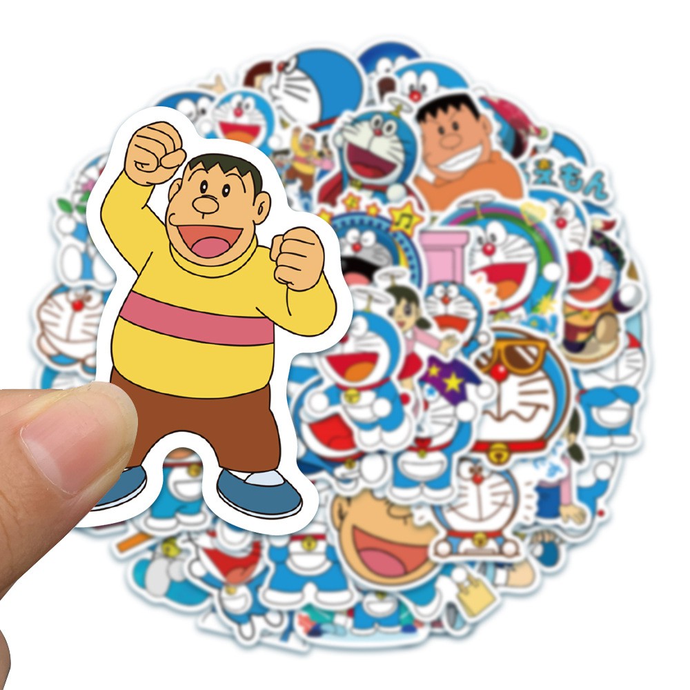 Stickers hoạt hình Đôrêmon nhãn dán pvc không thấm nước 50 miếng
