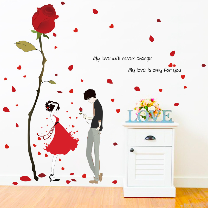 Sticker Tranh Dán Tường, Decal dán tường kết hợp Hoa Hồng và em SK9195a+xl7211