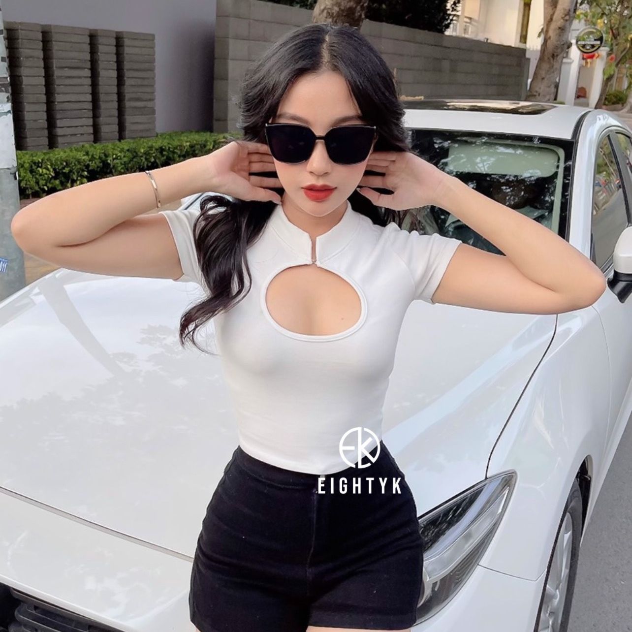 [EIGHTYK] Áo Croptop Tay Ngắn Cổ Tàu