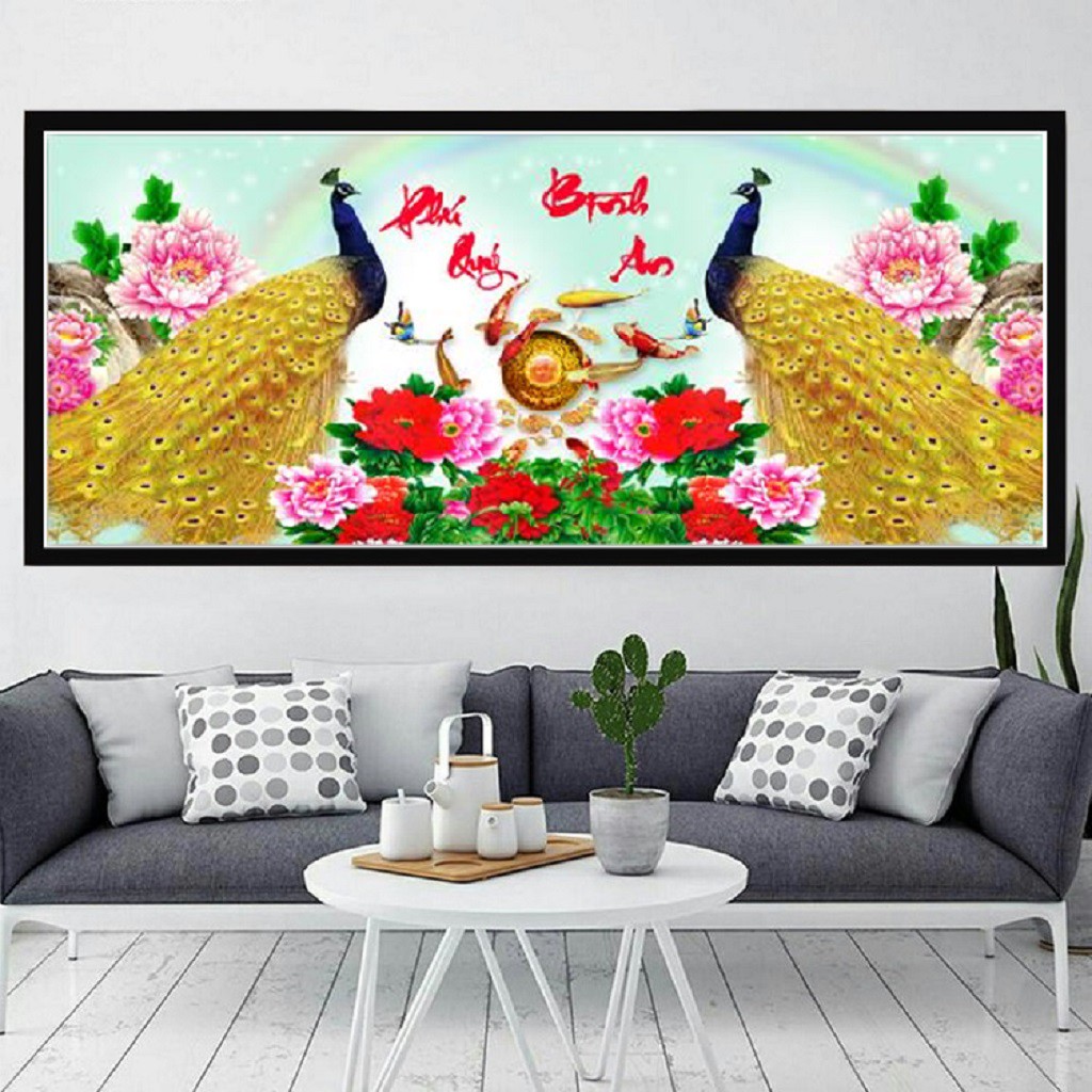 Tranh đính đá đôi công phú quý bình an vs433 kích thước 100x48cm