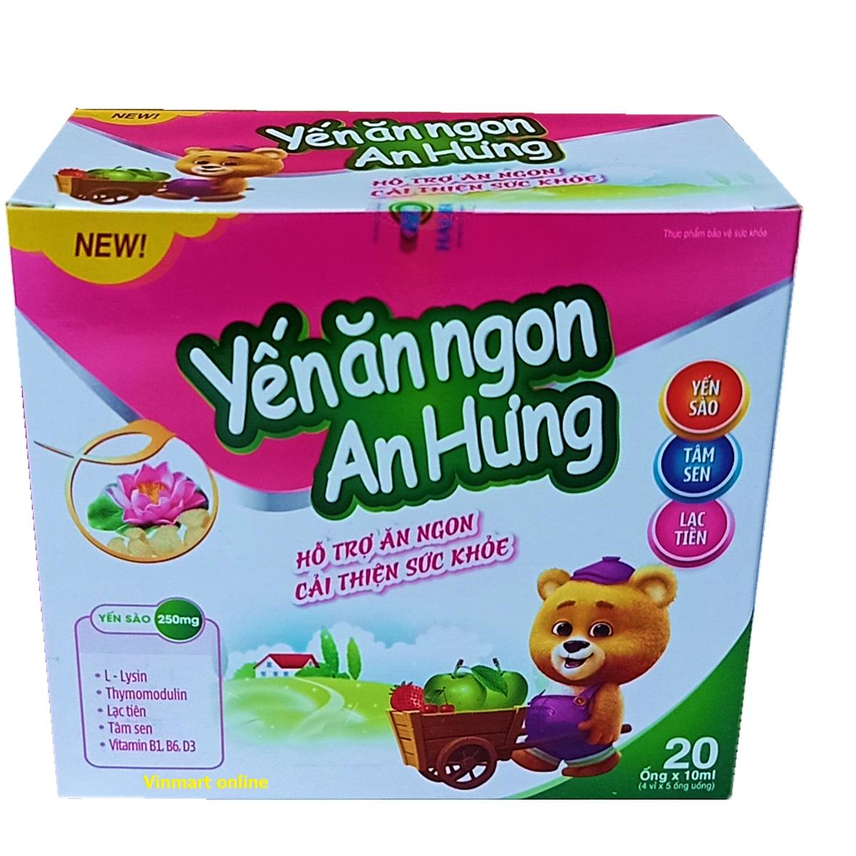 Siro Yến Ăn Ngon An Hưng hỗ trợ bổ sung acid amin, vitamin cho cơ thể. Hỗ trợ tăng cường sức đề kháng, hỗ trợ ăn ngon, ngủ tốt ,cải thiện sức khỏe - Tuấn Vy Mart