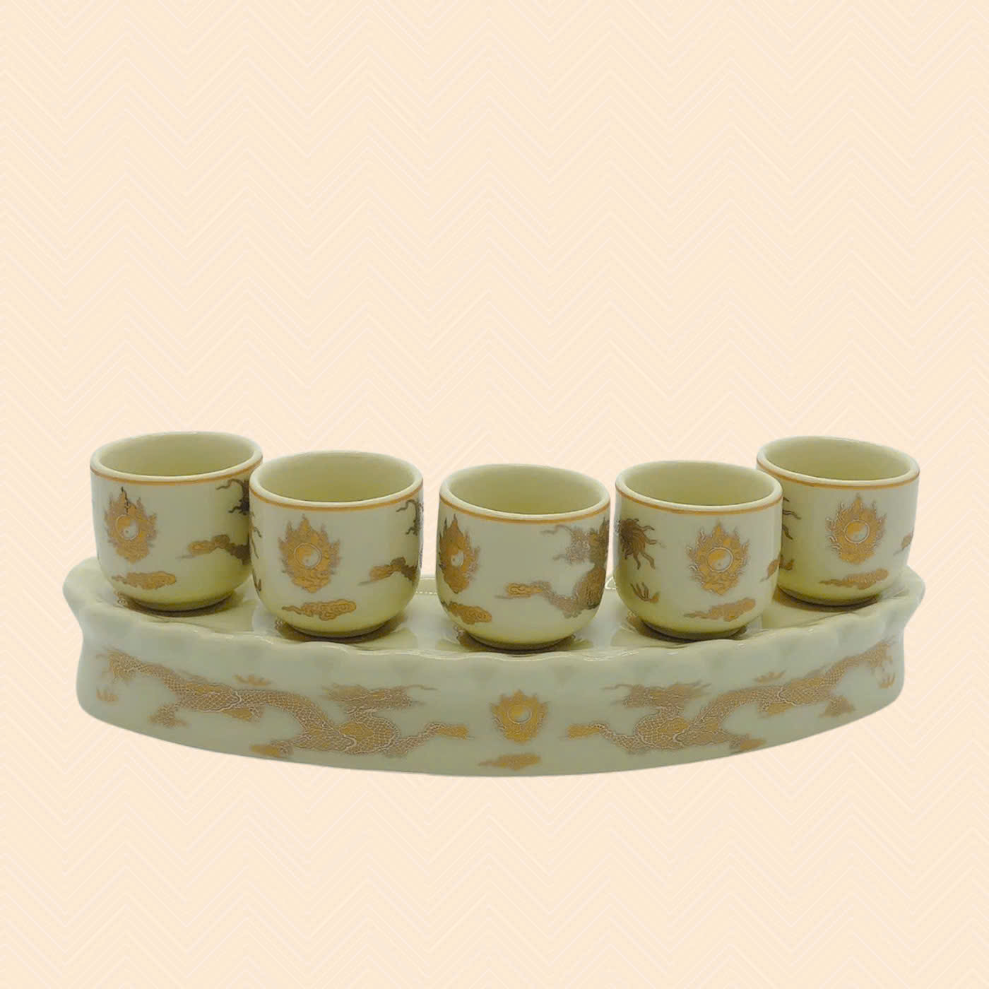Golden Enamel Worship Cup Set - Bat Trang Porcelain Market 24cm - 29cm Long