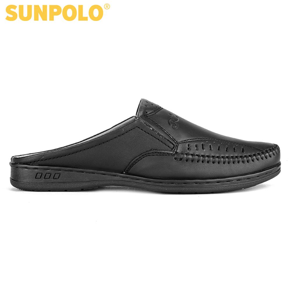 Dép sabo nam da bò SUNPOLO SPO196 (Đen)