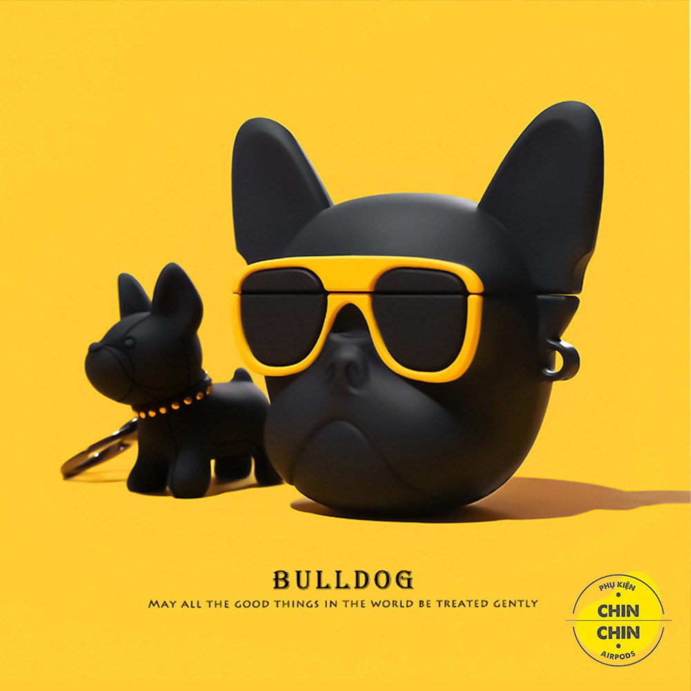 🐶 combo case vỏ bao airpod đựng tai nghe airpods 1 2 🐶 chó bull kính vàng kèm móc khóa cực chất