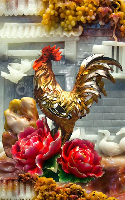 Tranh dán tường VTC Gà trống vàng UD0911 kim sa