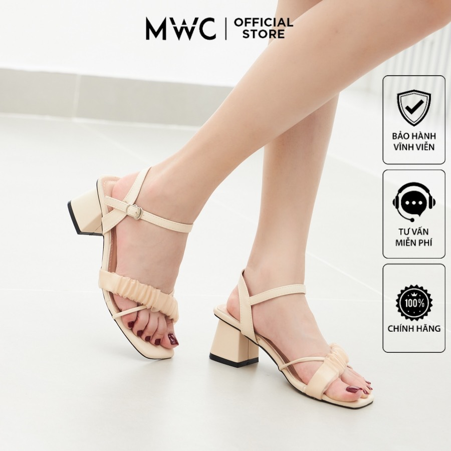 Giày cao gót MWC 4397 - Sandal Cao Gót Quai Chéo Nhún Nữ Tính Phối Quai Hậu Gót Vuông Thời Trang