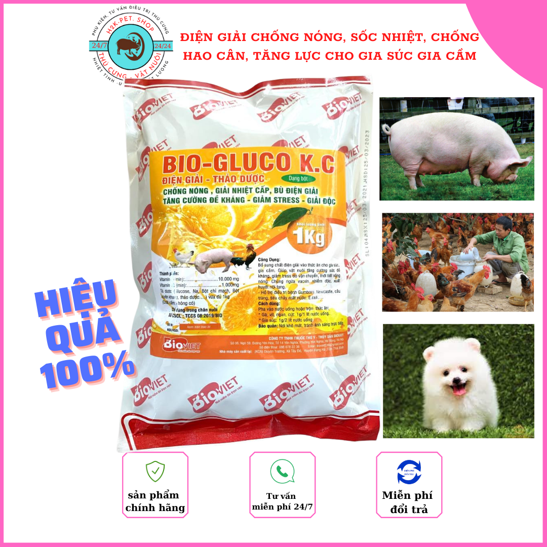 Điện Giải Chống Nóng Gluco KC Cho Gia Súc Gia Cầm. Chống Nóng Giải Nhiệt, Tăng Sức Đề Kháng, Chống Hao Cân cho Ngan, Gà, Vịt, Heo, Trâu, Bò Gói 1kg