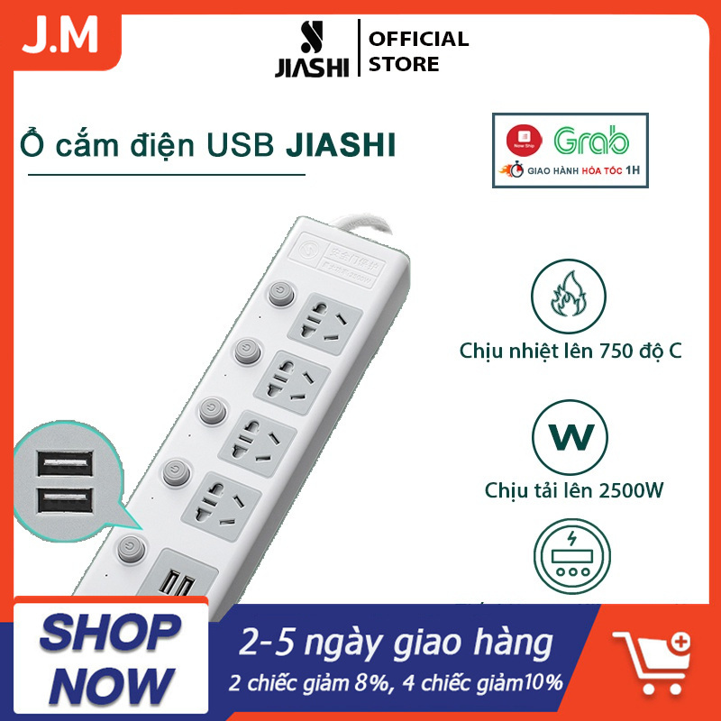 [HCM] 1.8M Ổ cắm điện đa năng thông minh JIASHI Ổ cắm công tắc độc lập 4 cổng USB 5v sạc nhanh, chịu tải 4000W, tiết kiệm 30 kilowatt H dây nối Ổ cắm điện gia đình