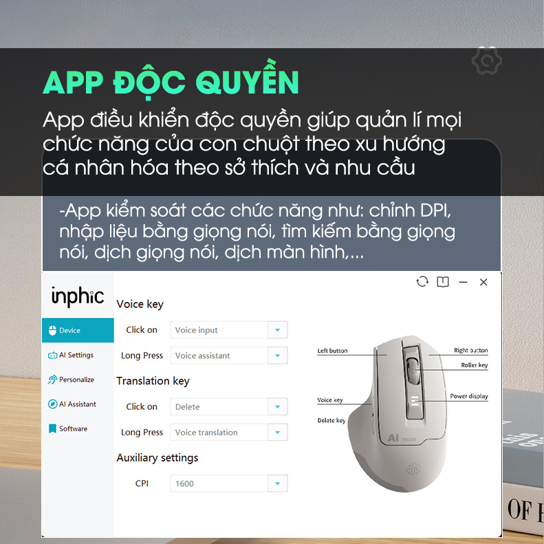 Chuột máy tính không dây bluetooth SIDOTECH S6 voice ai điều khiển bằng giọng nói dịch văn bản silent chống ồn pin sạc có 6 nút bấm đọc lạ công thái học làm việc hỗ trợ 120 ngôn ngữ - Hàng chính hãng