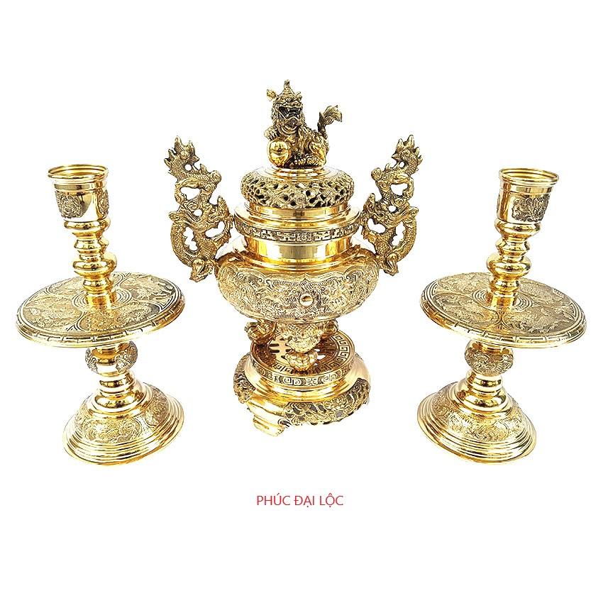 Đồ thờ Tam sự 3 món Vĩnh Tiến số 3 (VT3) đỉnh tròn bằng đồng cao 52 cm