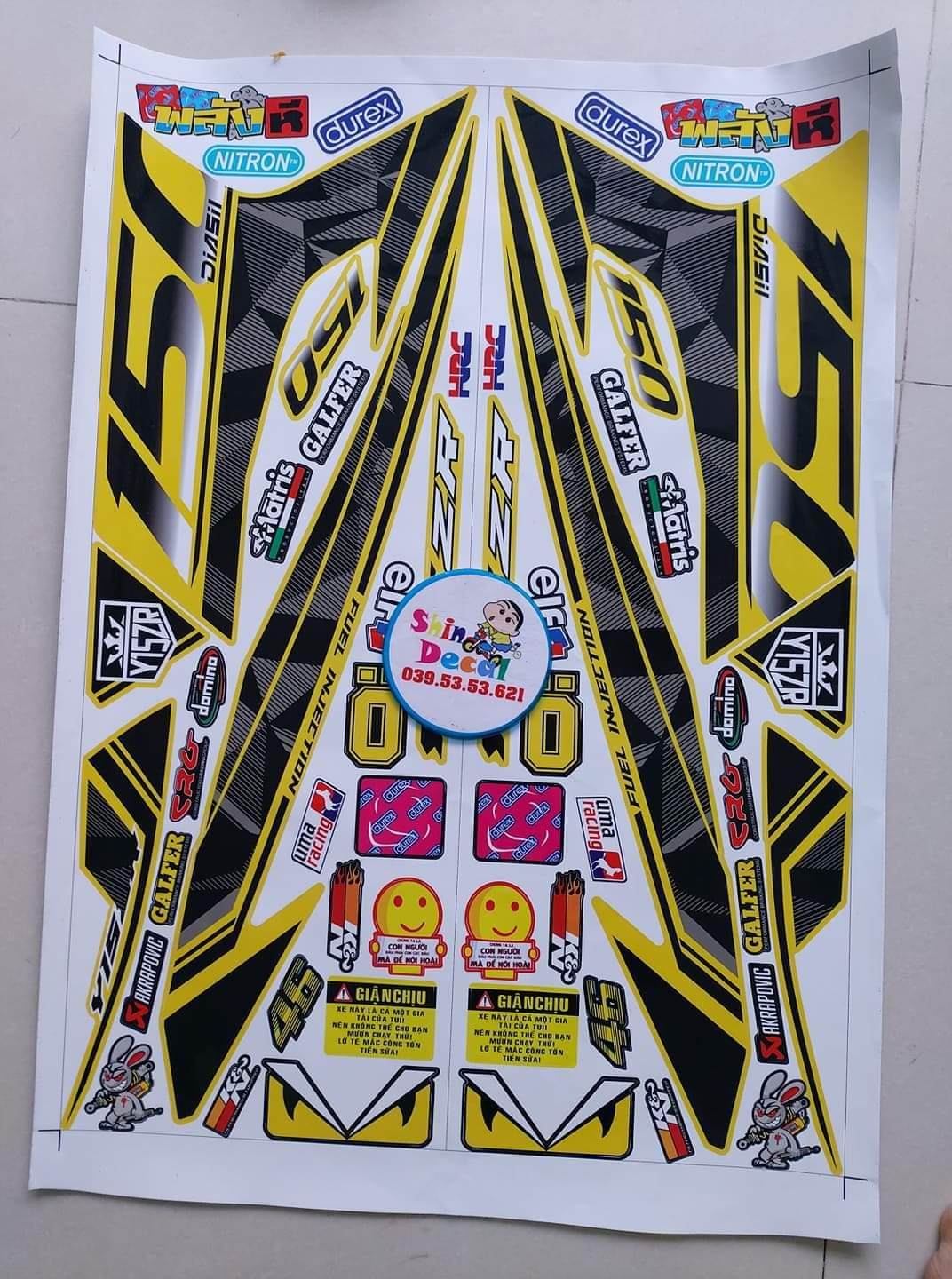 [HCM]Tem exciter 150 vàng đen tặng logo