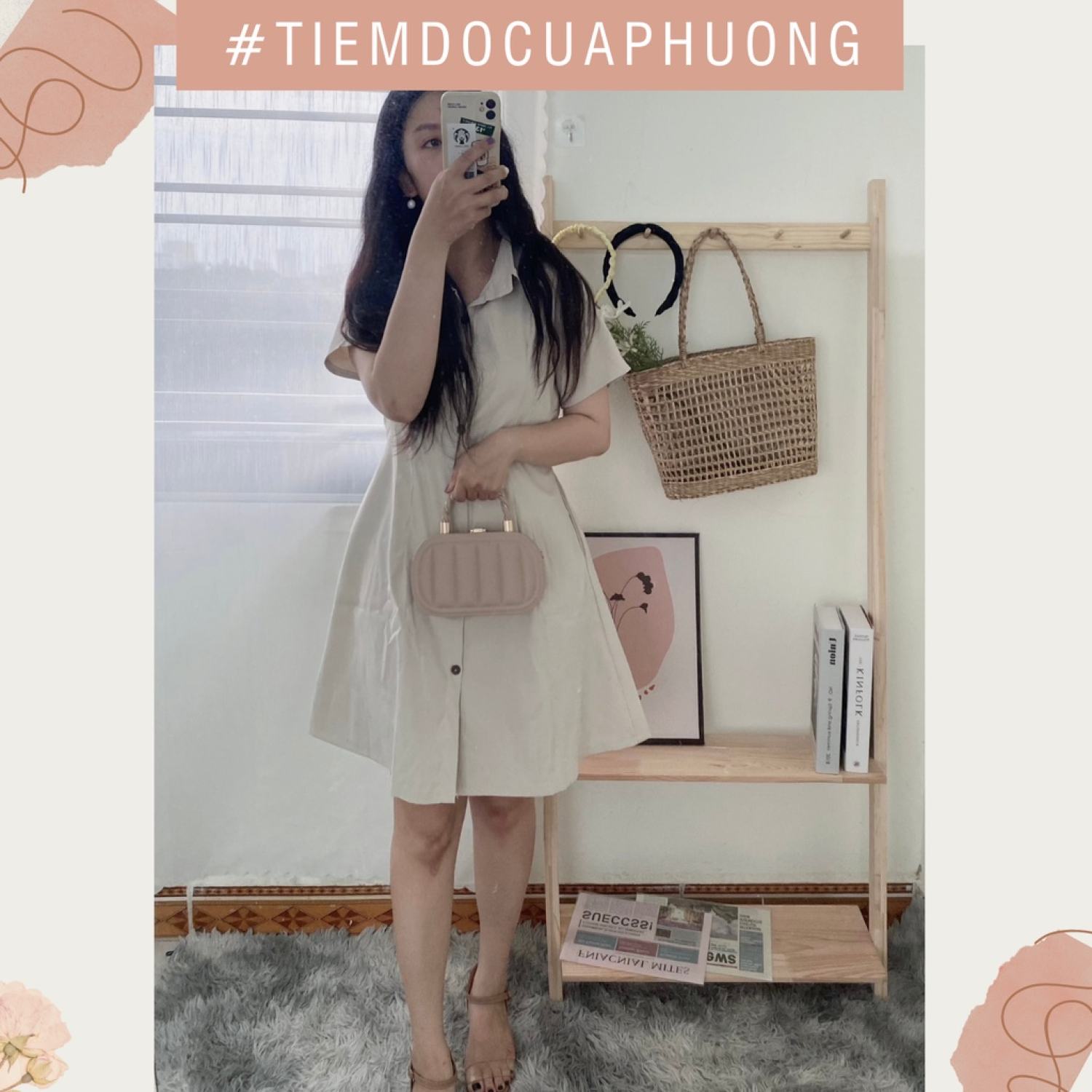 Váy/đầm sơ mi dáng suông chất kaki mềm có chun lưng