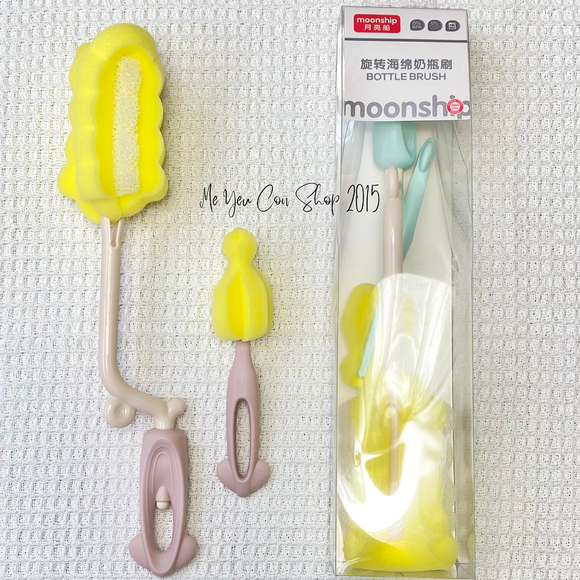 Bộ 2 Cọ Rửa Bình Sữa, Núm Ty Mút Xốp Xoay 360 Độ Moonship