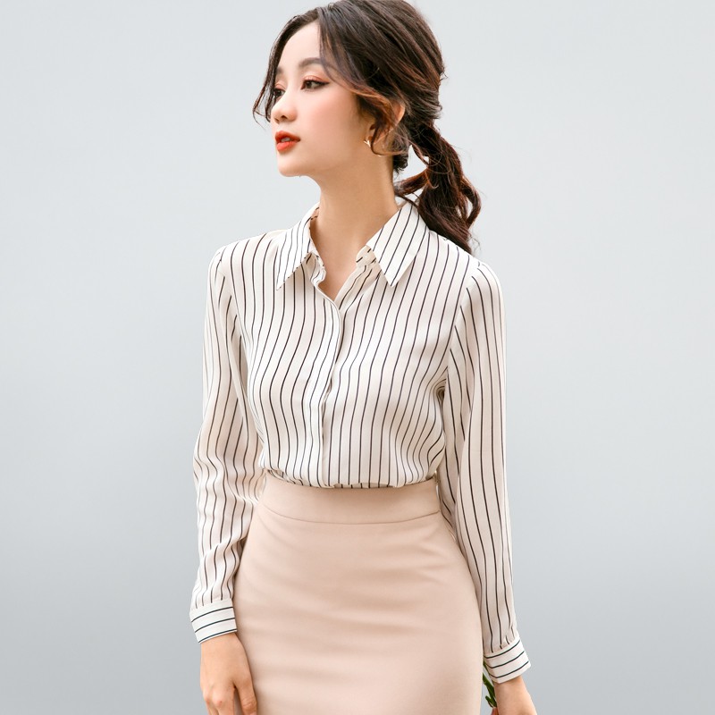 [GILLEE] Áo Sơ Mi Lụa Cát Sọc White