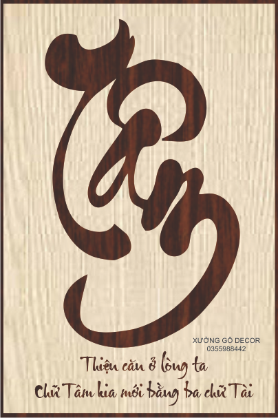 (Rẻ Đẹp)Tranh Chữ Treo Tường Thư Pháp Chữ Tâm