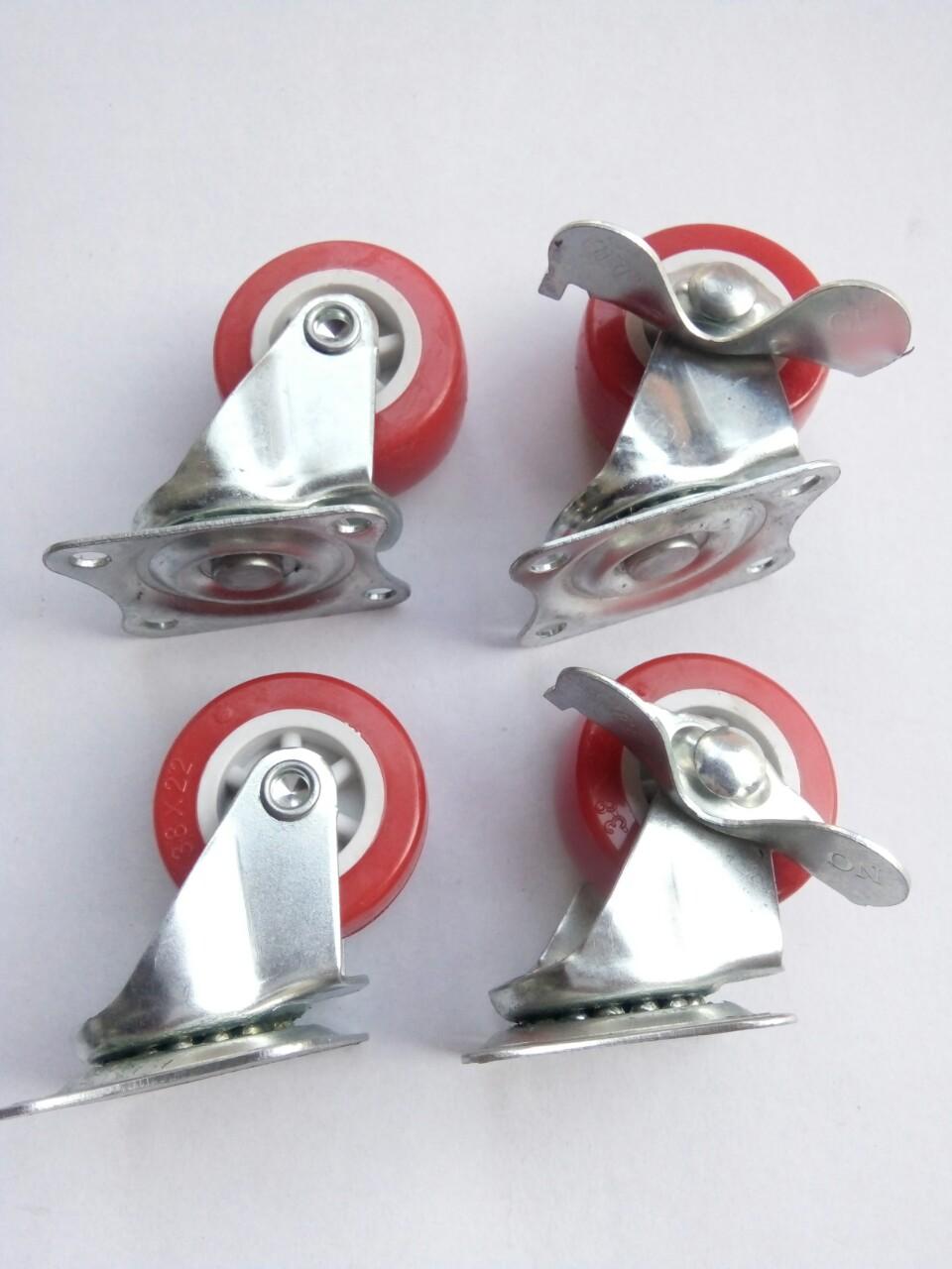 Bộ 2 bánh xe đỏ xoay 360 độ có khóa hãm đường kính 80mm chịu lực cao hơn 300kg -có khóa chịu lực tốt - bánh xe lăn, bánh xe trượt, bánh xe xoay 360 độ
