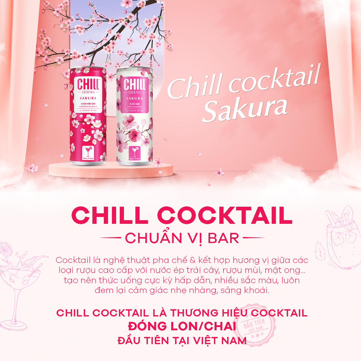 Thùng 6 lon Chill Cocktail Sakura (330ml/lon) (độ cồn 3,5%)