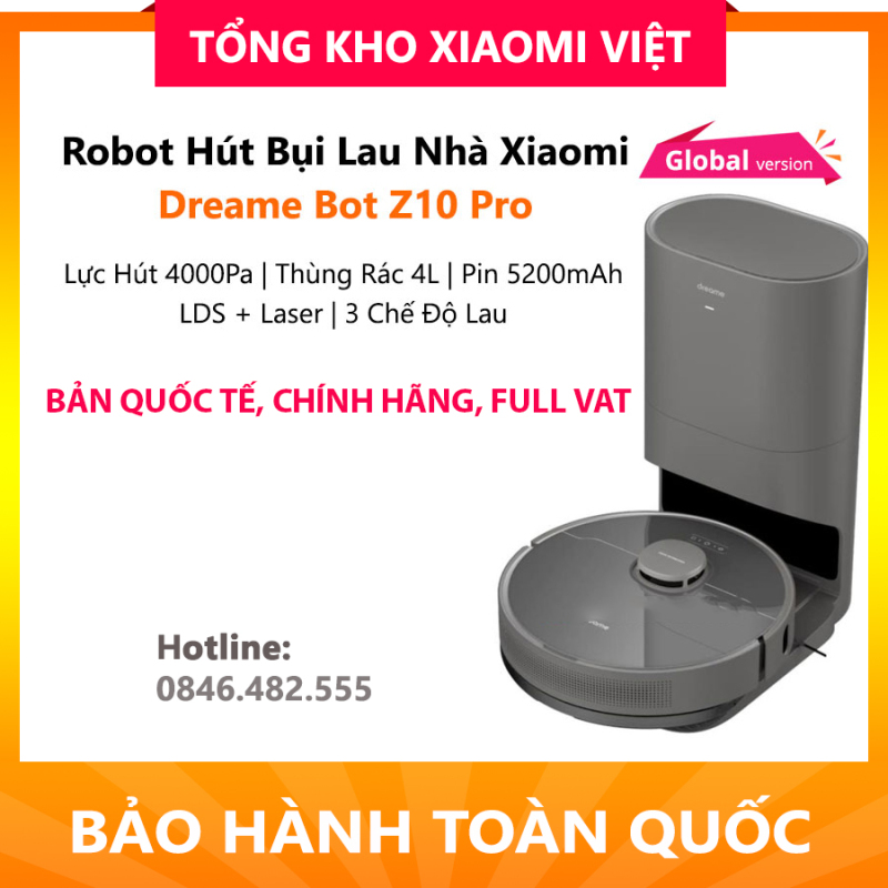 Robot Hút Bụi Lau Nhà Xiaomi Dreame Bot Z10 Pro – Bản Quốc tế, Giá Đã Có VAT, Phân Phối Chính Hãng