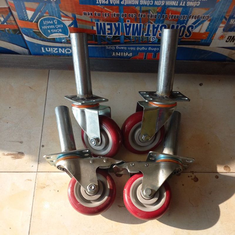 Bánh xe dàn giáo siêu chịu lực 100mm màu đỏ