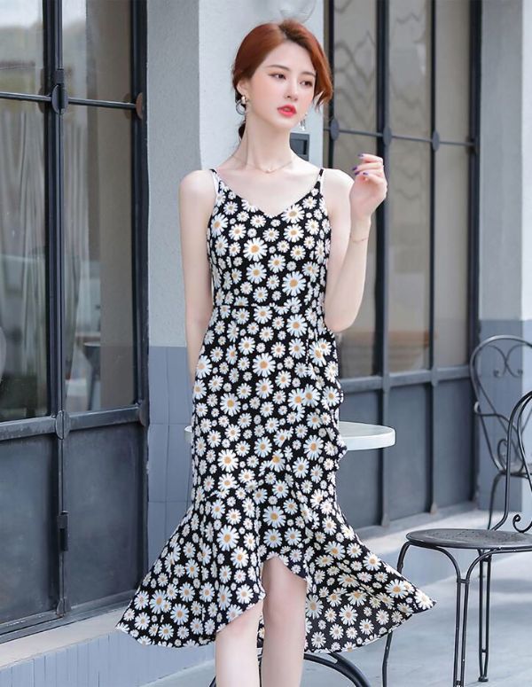 [HCM]ĐẦM XÒE 2 DÂY ĐUÔI CÁ HOA CÚC SIÊU HOT
