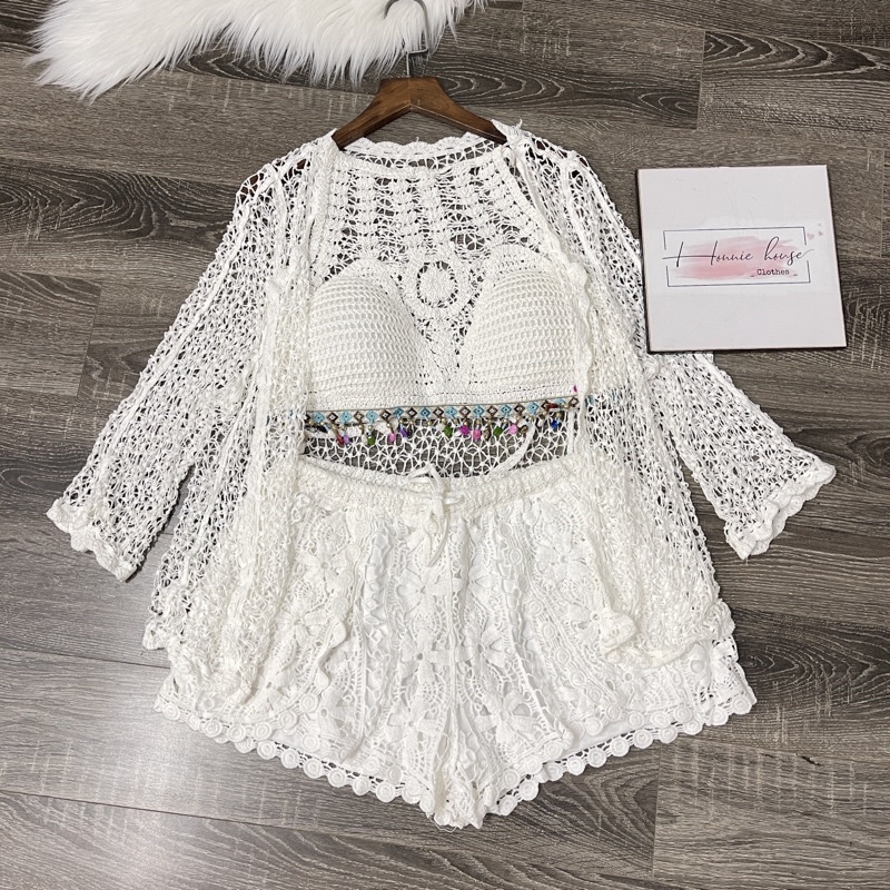 54-Sét Ren Bikini Đi Biển Thổ Cẩm QC 3 Món