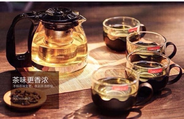 Bộ ấm pha trà cà phê thủy tinh kèm 4 cốc