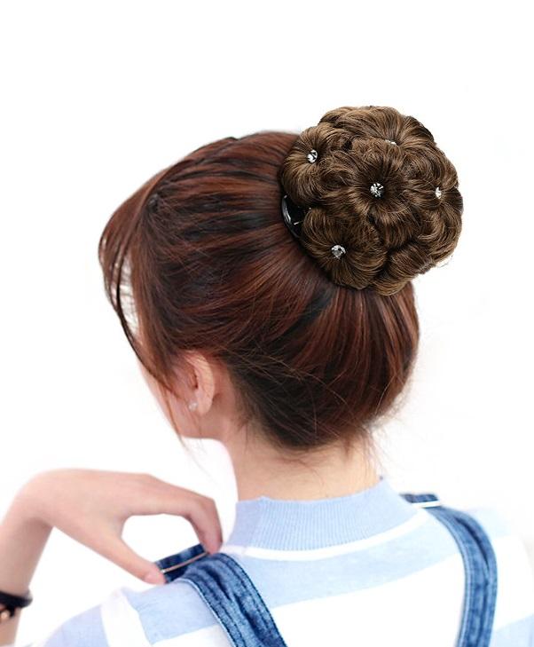 Tóc búi hoa đính đá, màu [nâu đỏ 2/33] tóc giả nữ