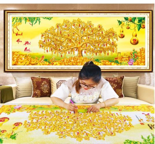 Tranh chấm hạt,  đính đá,  chấm đá, tranh cườm cao cấp kim cương Vinh Hoa Phú Quý YN5193