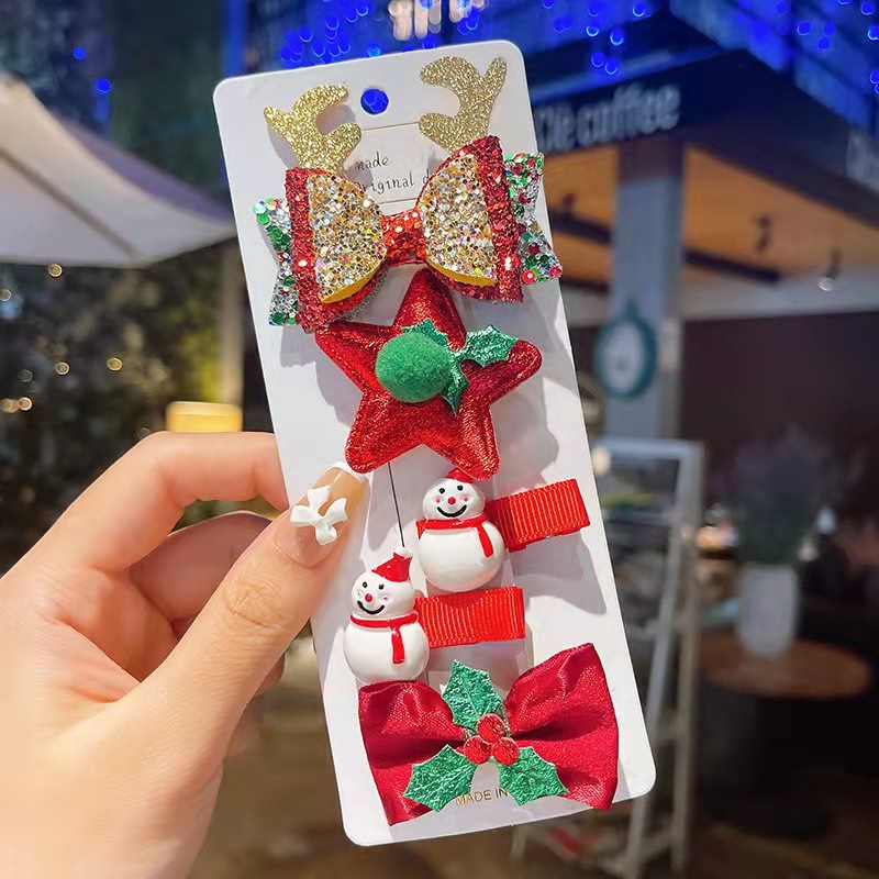 Set 5 Kẹp Tóc Noel, Giáng Sinh Cho Bé Gái Siêu Xinh