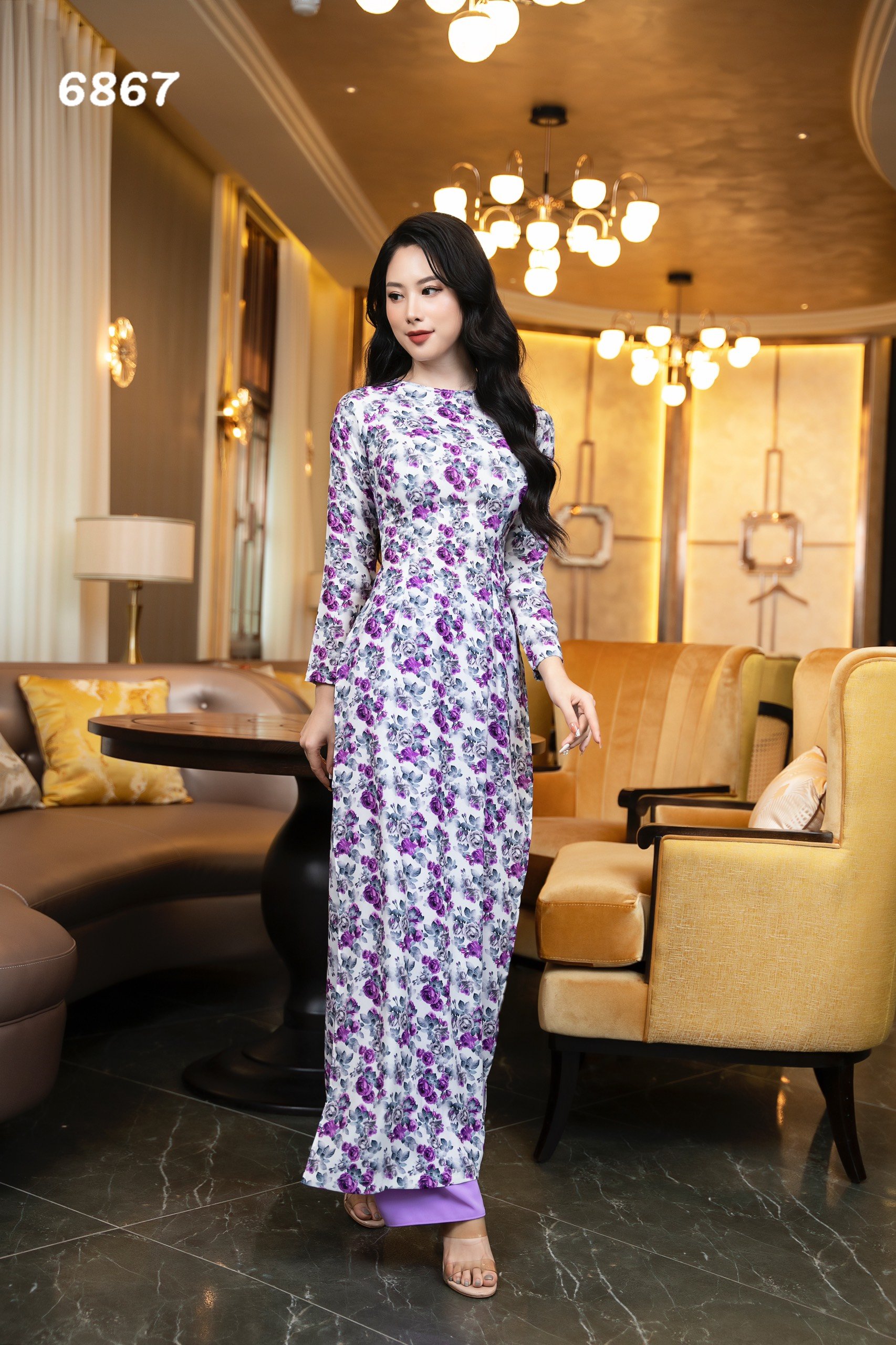 EM6867 Áo Dài Tím Cổ Tròn