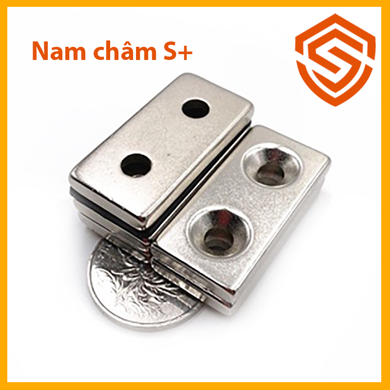 Nam châm đất hiếm có lỗ bắt vít 40x20x5mm