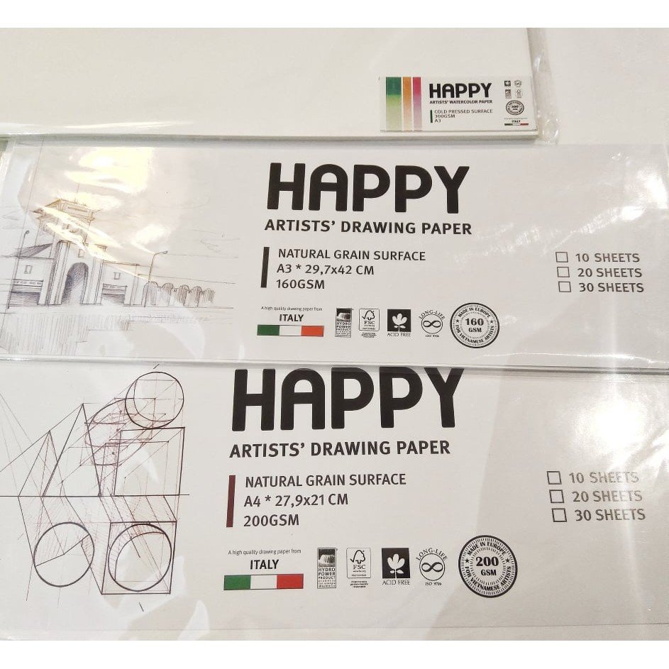 Giấy vẽ màu nước happy 200/160gsm