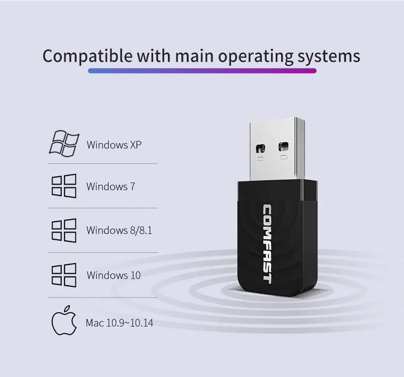 USB Thu WiFi COMFAST CF-812AC 1300Mbps Có Hỗ Trợ 5Ghz
