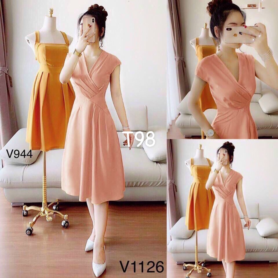[HCM]Đầm cổ tim xếp ly 3 màu