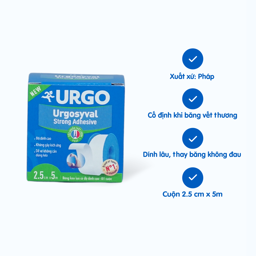 Băng keo lụa có độ dính cao Urgo Syval (2.5cm x 5m)