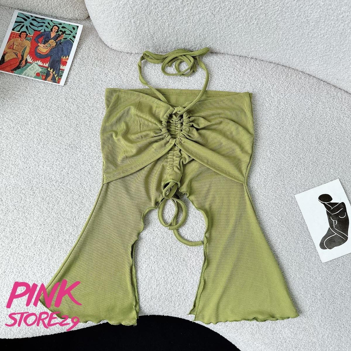 Áo croptop kiểu tà xẻ pinkstore29 phối cổ dây chéo quyến rũ a5854