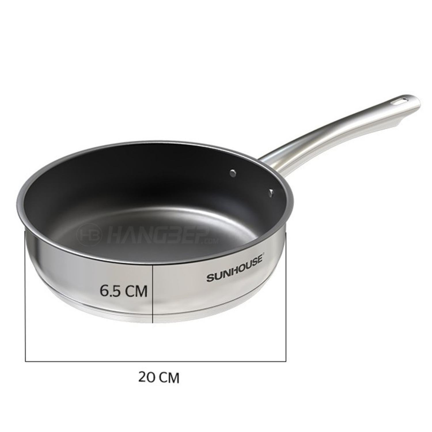 Chảo inox 5 đáy chống dính sunhouse 20cm / 24cm / 26cm in20m2 - in24m2- in26m2 - sử dụng bếp từ