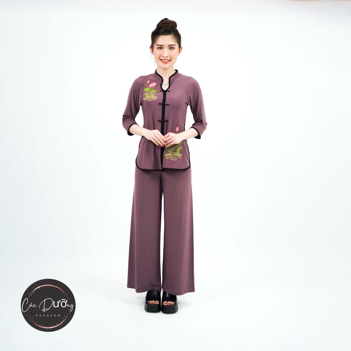 Đồ lam đi chùa b10- set bộ đồ lam đi chùa nữ - đồ bộ đi lễ lụa thêu hoa mềm mịn sang trọng - xưởng may cúc dưỡng