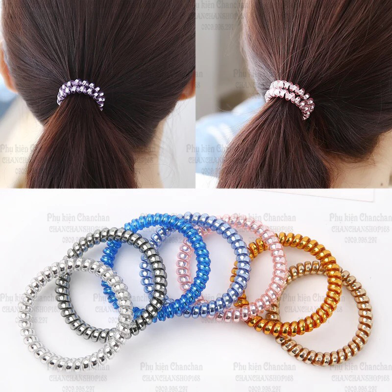 Cột tóc lò xo ánh bạc sang chảnh 5k / sợi