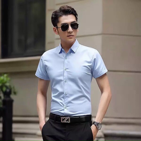 ÁO SƠ MI NAM NGẮN TAY CHẤT VẢI LỤA TRƠN THOÁNG MÁT