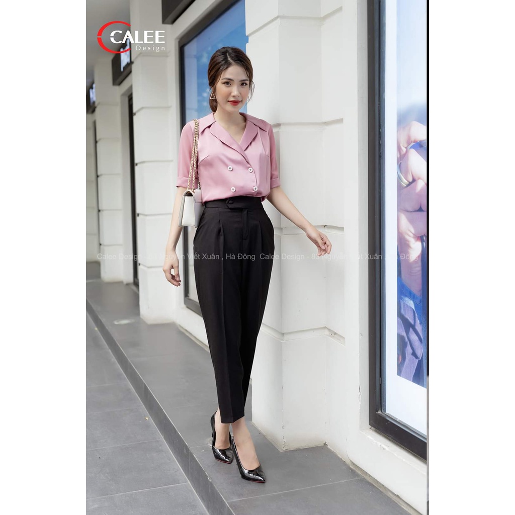 Quần Baggy Nữ Dáng Dài Cúc Bọc Cạp Cao