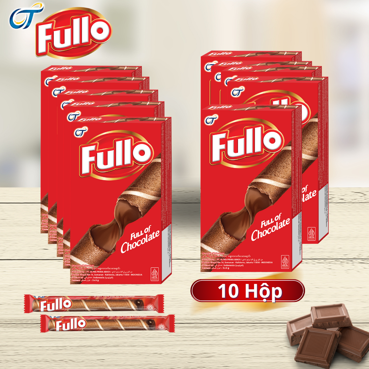 Combo 10 Hộp bánh quế Fullo Sô cô la 50g (5 cây/ hộp)