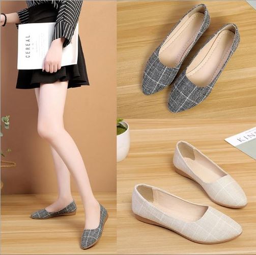 [O19] Giày búp bê nữ mũi nhọn da mềm kẻ caro đế 2cm cực êm chân -Kèm hình thật