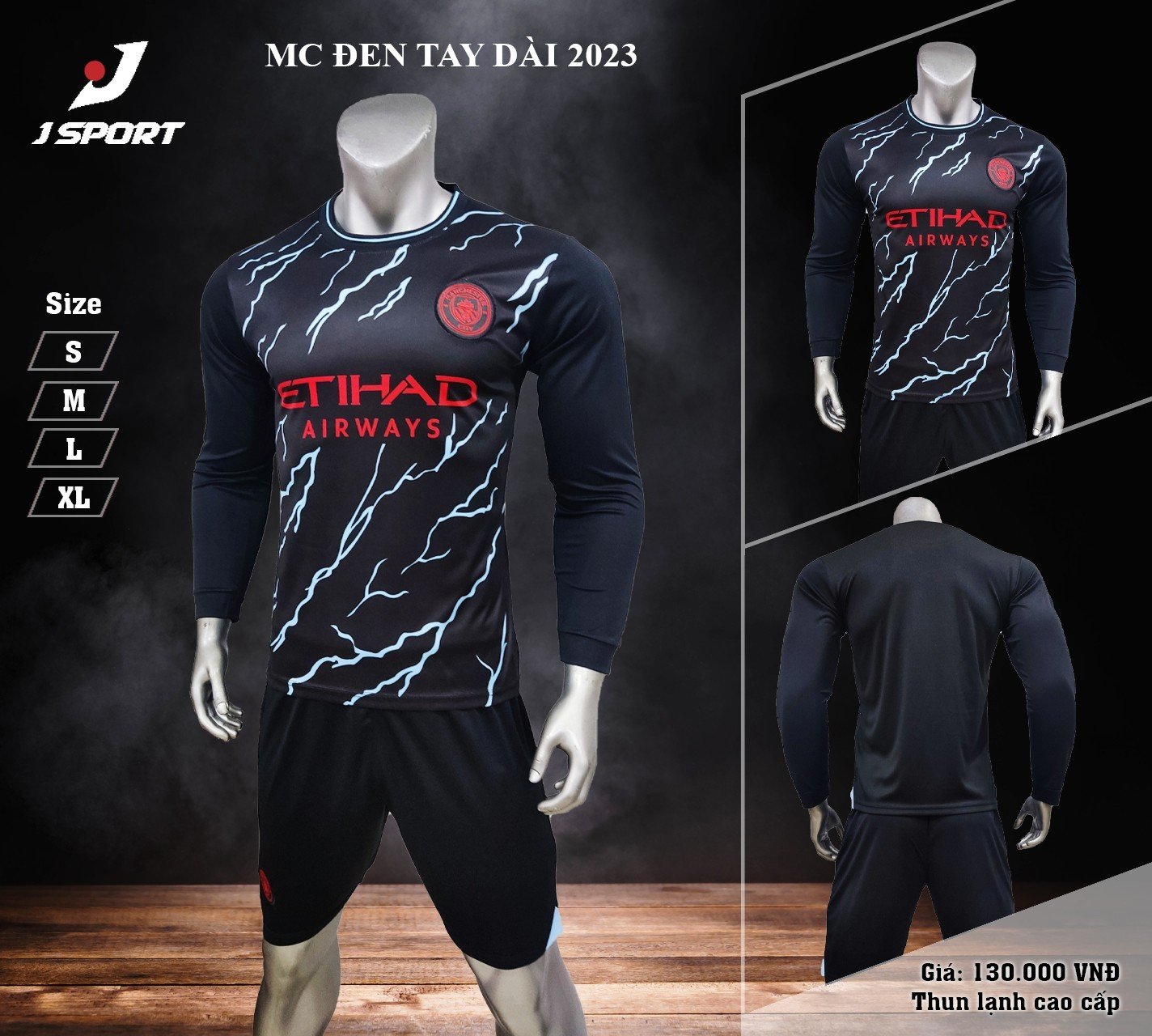 Bộ quần áo đá bóng Mancity  đen dài tay mùa giải 2023 - 2024