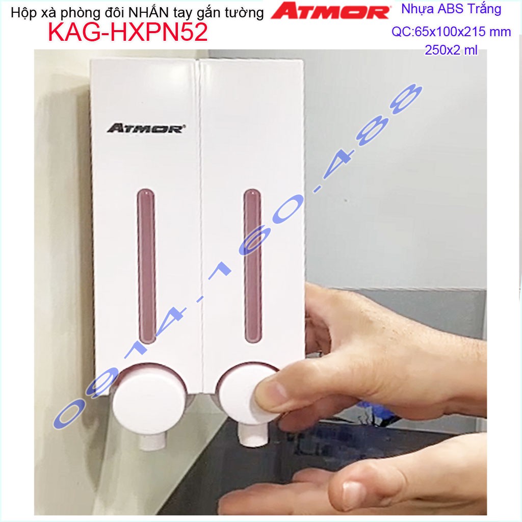 Hộp nhấn xà phòng Atmor KAG-HXPN52-Trắng-White, bình xịt xà bông 250ml x2 thiết kế sang trọng nhấn êm siêu bền