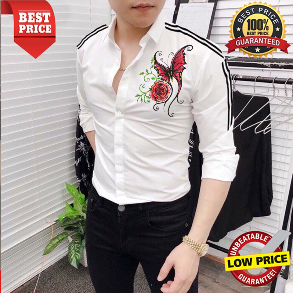 Áo sơ mi nam dài tay họa tiết hoa hồng cao cấp sm26