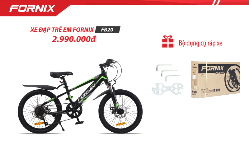 Xe đạp địa hình trẻ em thể thao Fornix FB20 (Kèm bộ dụng cụ)- Bảo hành 12 tháng
