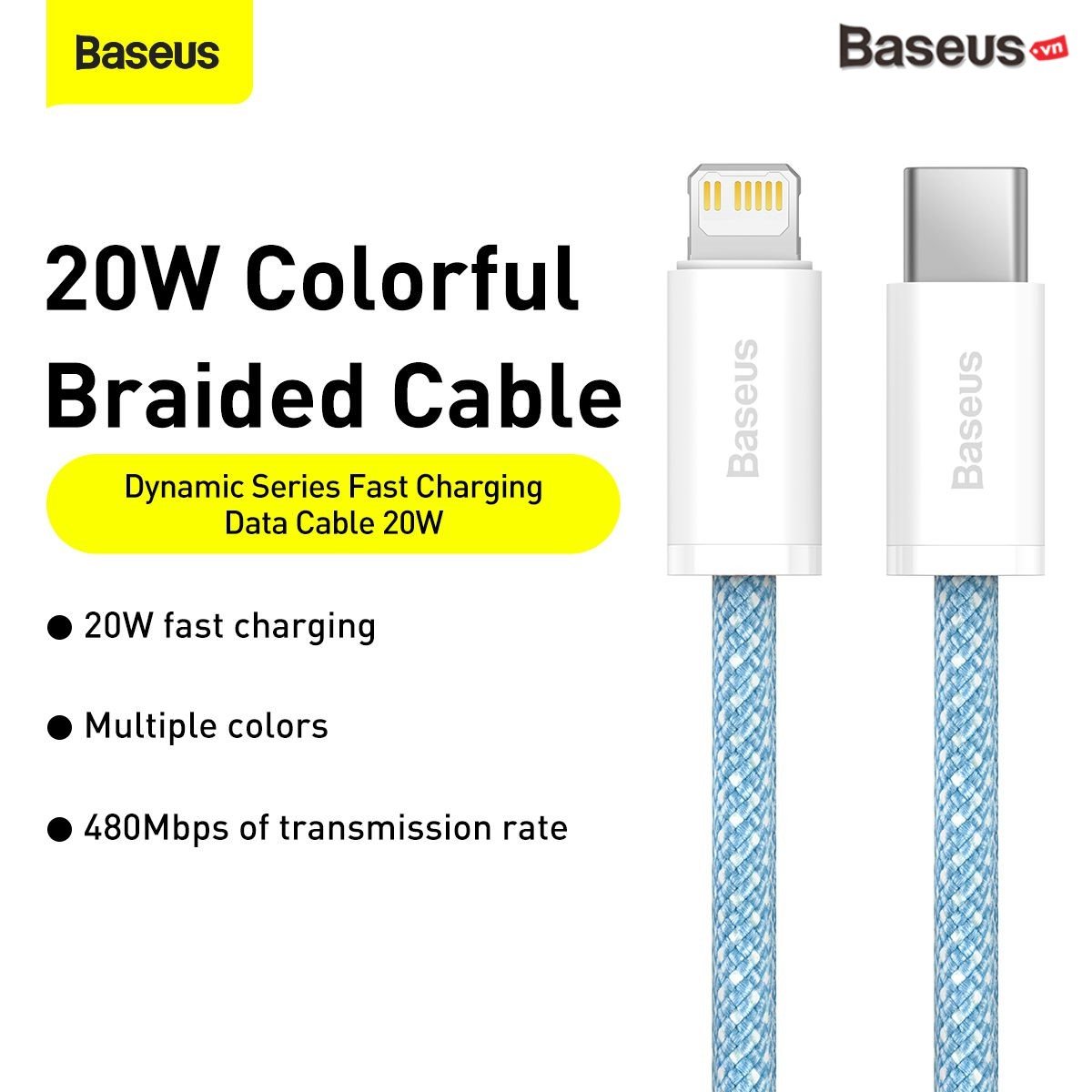 Cáp sạc nhanh PD20W Baseus Dynamic Series Type-C to Lightning, data 480Mbps, dành cho iPhone/iPad, dây bọc dù chống gập, dài 1m/2m